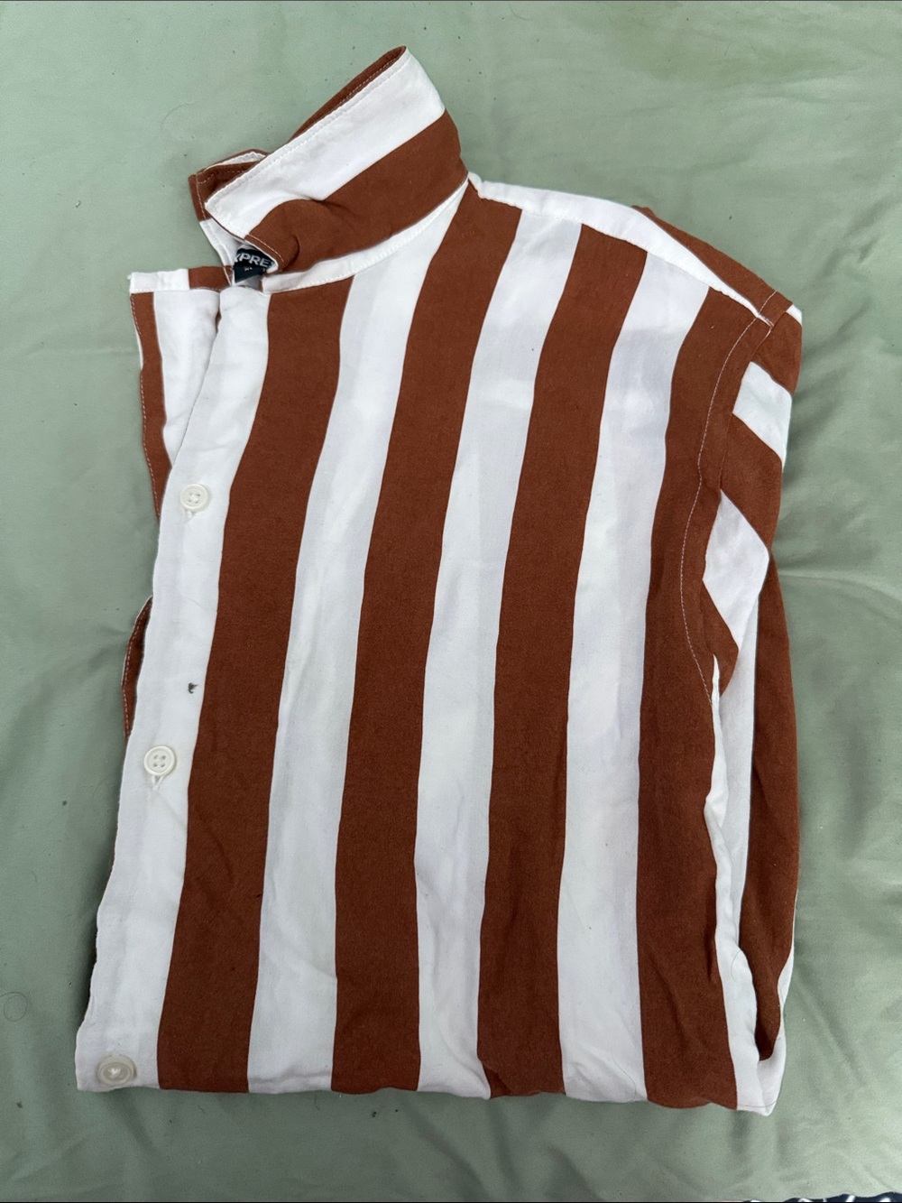 Express Men's Brown & White Vertical Stripe Button-Down Shirt